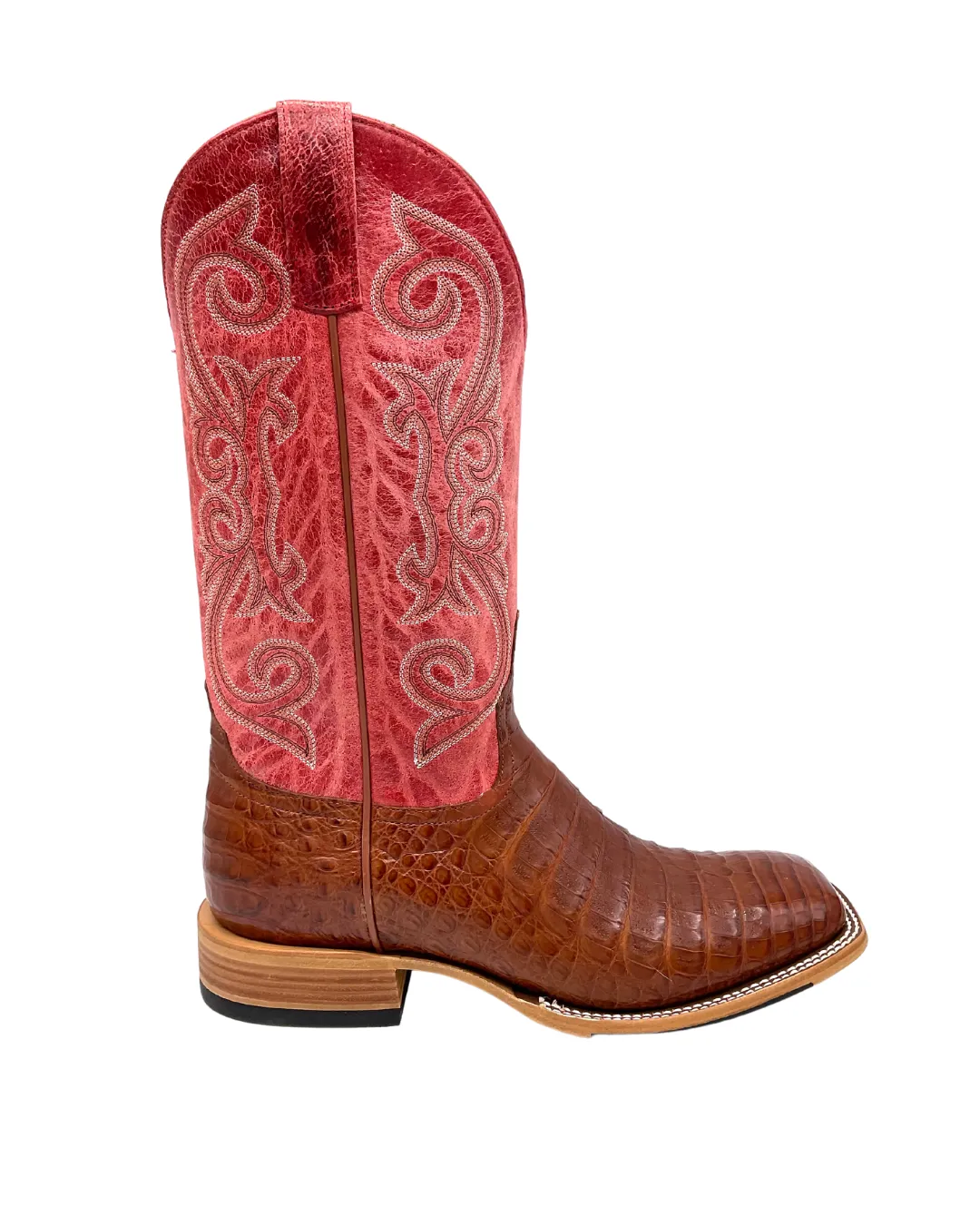 'Anderson Bean' Men's 13" HorsePower Top Hand Western Square Toe - Brandy Caiman Belly / Red Sinsation