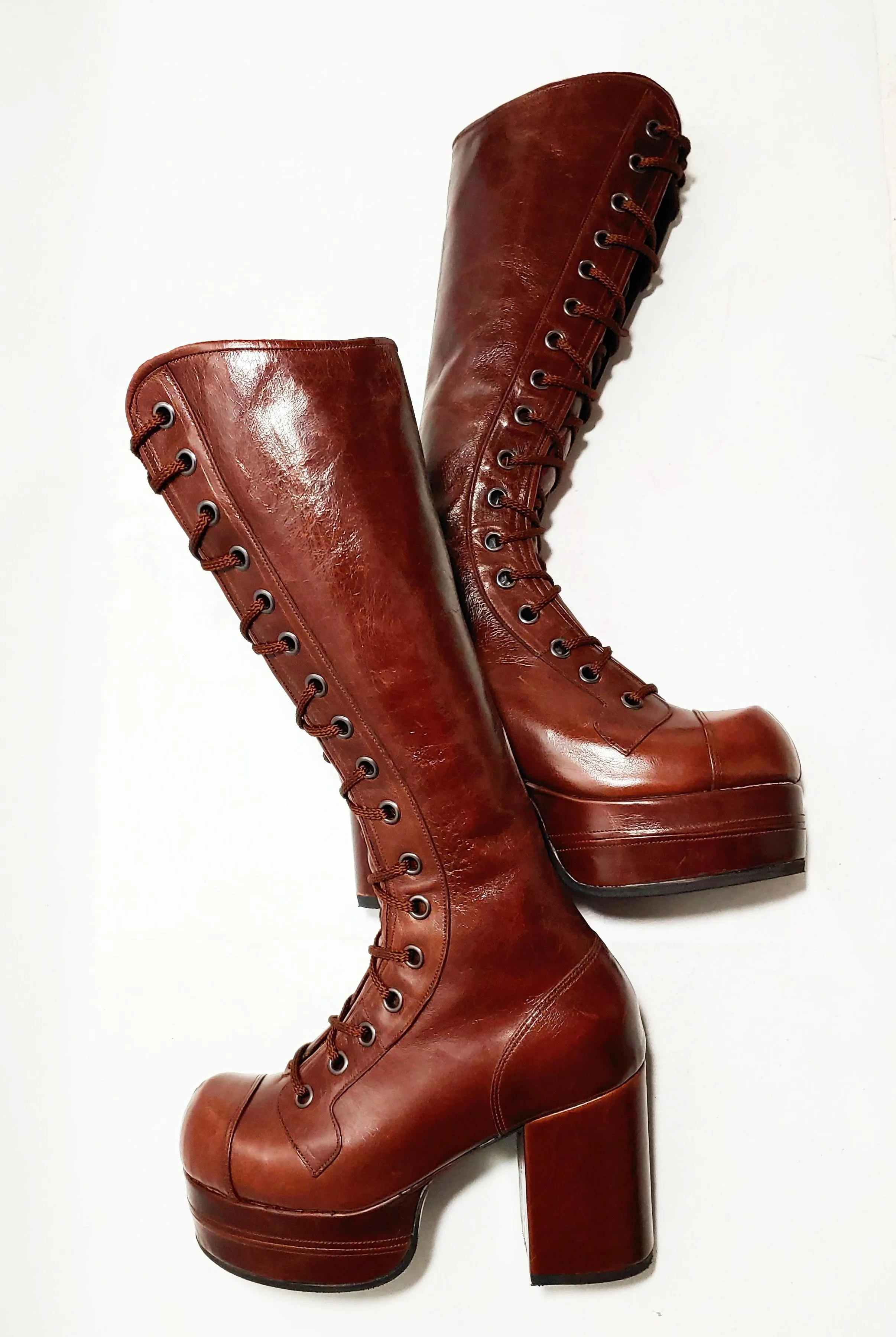 Chestnut Knee High Platform Boots