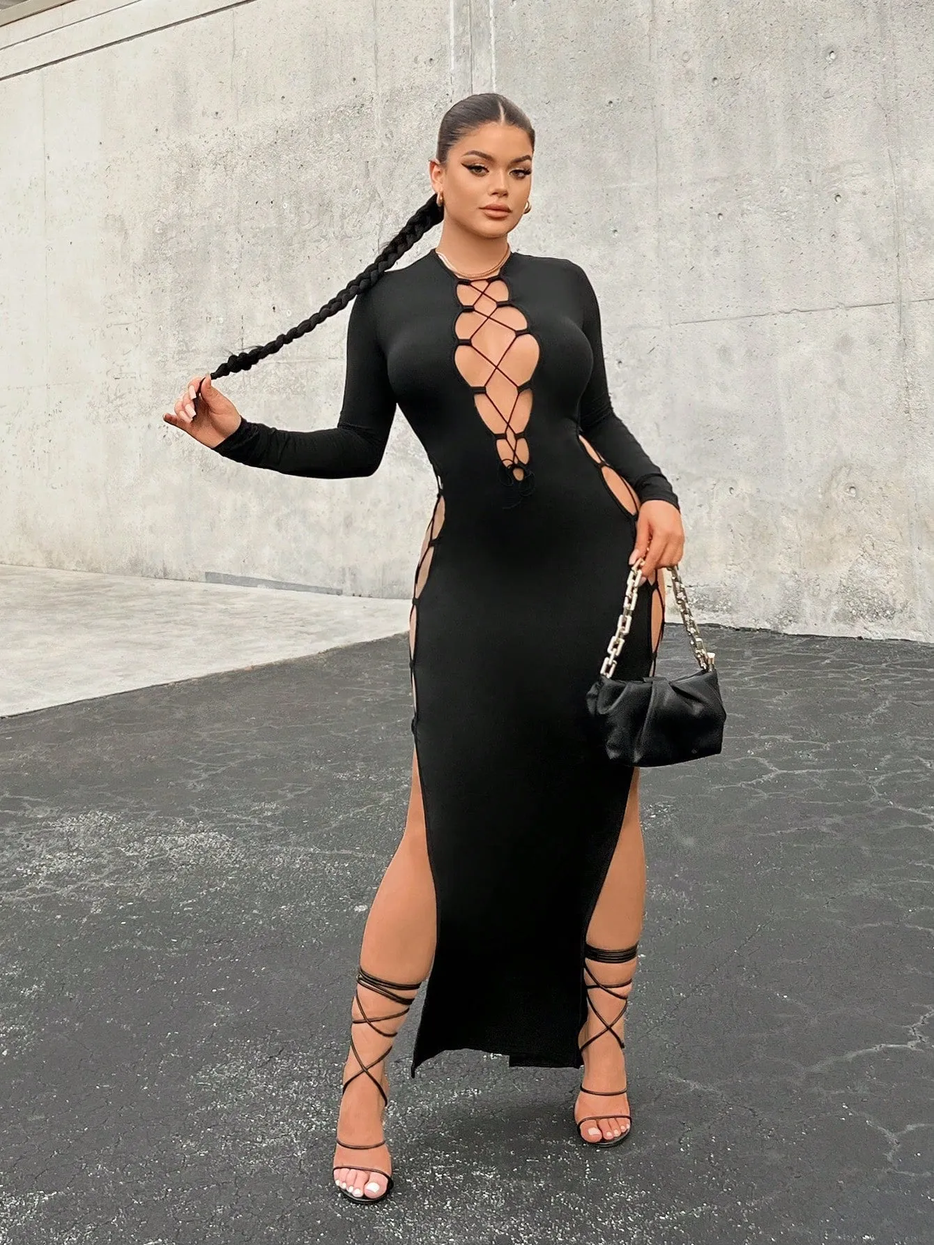 Cut Out Split Thigh Maxi Bodycon Dress