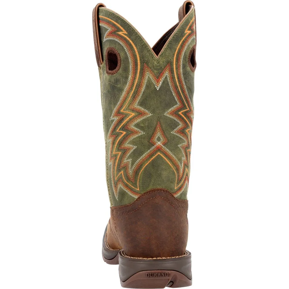 'Durango' Men's 12" Rebel Western Square Toe - Dark Chestnut / Hunter Green