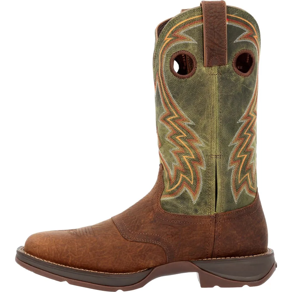 'Durango' Men's 12" Rebel Western Square Toe - Dark Chestnut / Hunter Green