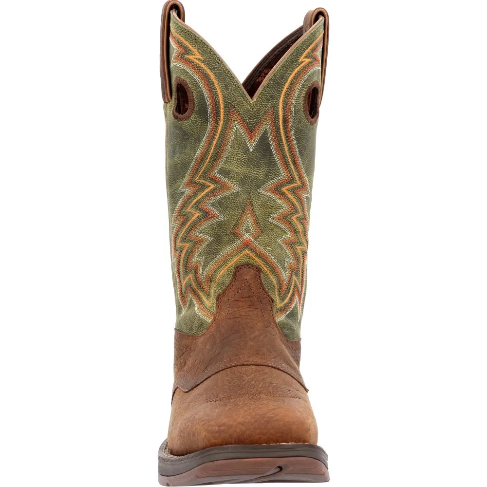 'Durango' Men's 12" Rebel Western Square Toe - Dark Chestnut / Hunter Green