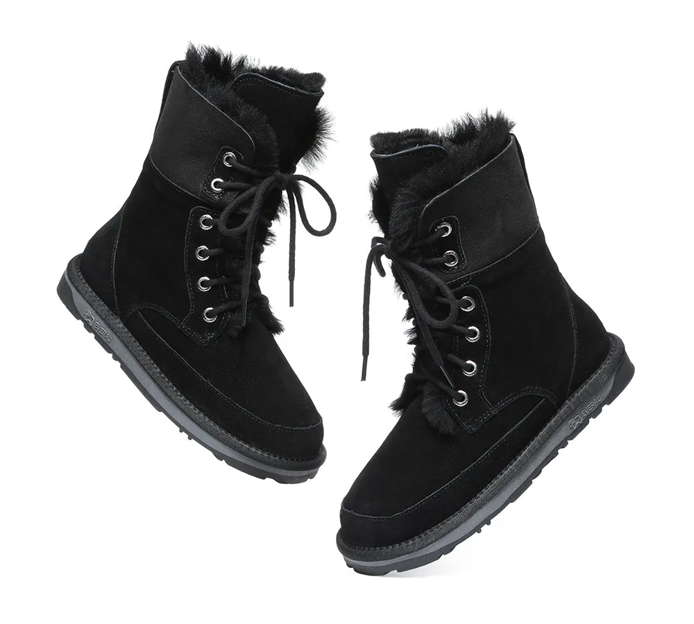 EVERAU Lace Up Ankle Fashion Sheepskin Women Boots Pathfinder