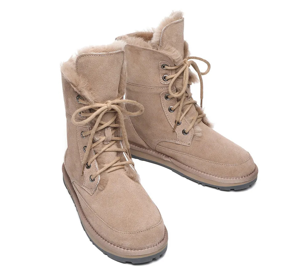 EVERAU Lace Up Ankle Fashion Sheepskin Women Boots Pathfinder