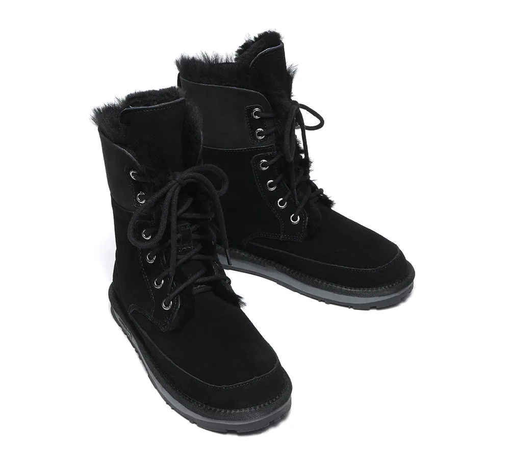 EVERAU Lace Up Ankle Fashion Sheepskin Women Boots Pathfinder