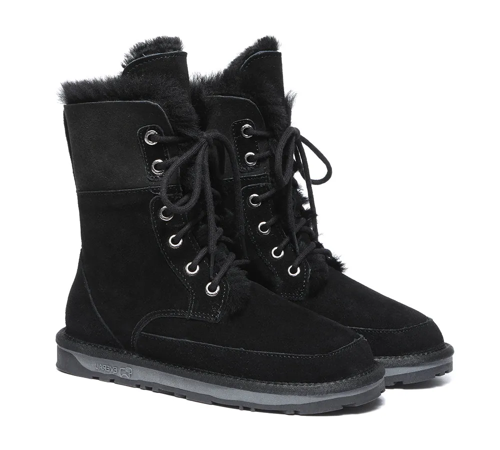 EVERAU Lace Up Ankle Fashion Sheepskin Women Boots Pathfinder