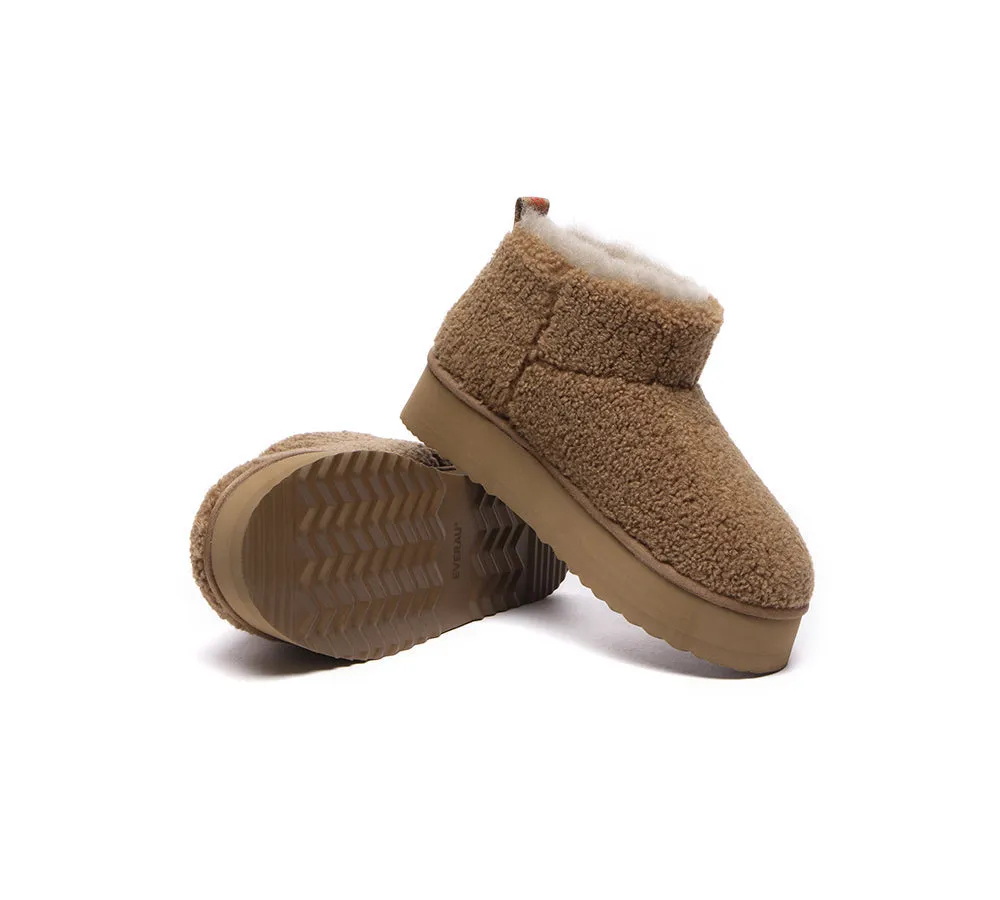 EVERAU UGG Sheepskin Wool Plush Ankle Boots Ultra Platform Teddycozy