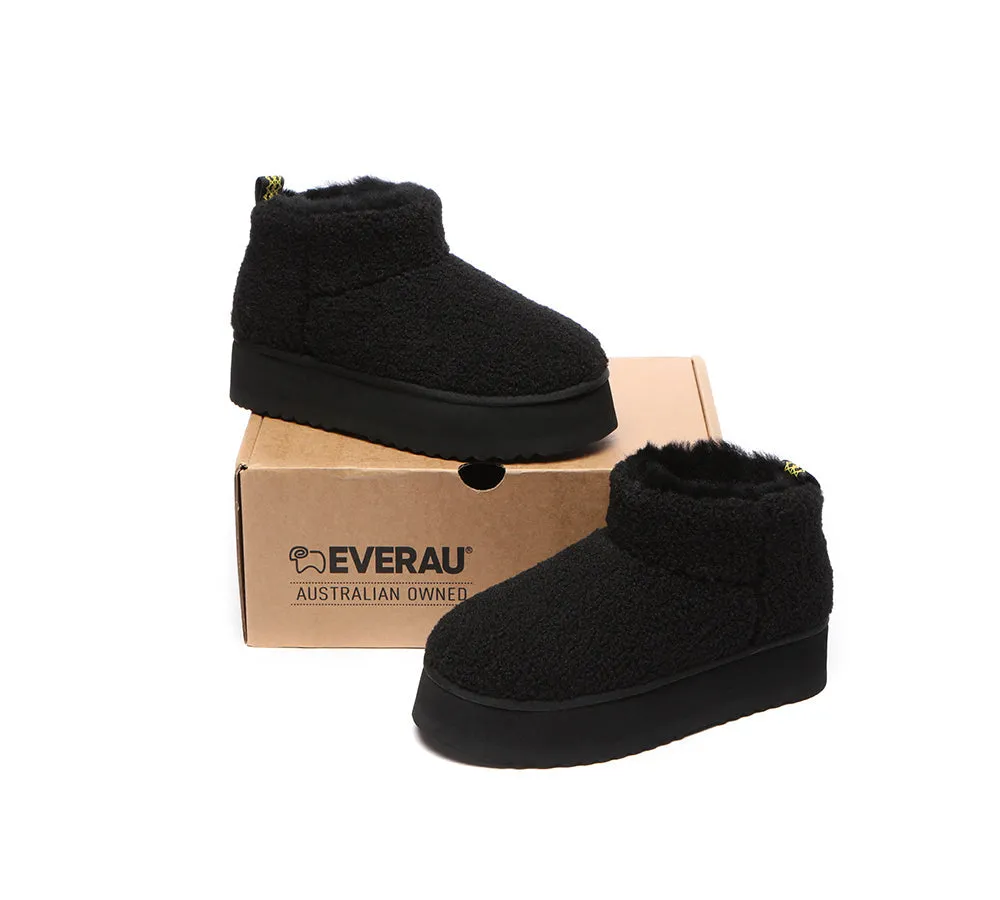 EVERAU UGG Sheepskin Wool Plush Ankle Boots Ultra Platform Teddycozy