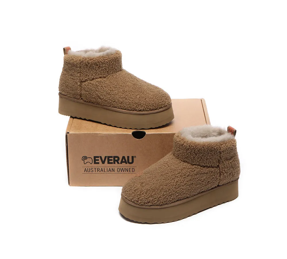 EVERAU UGG Sheepskin Wool Plush Ankle Boots Ultra Platform Teddycozy