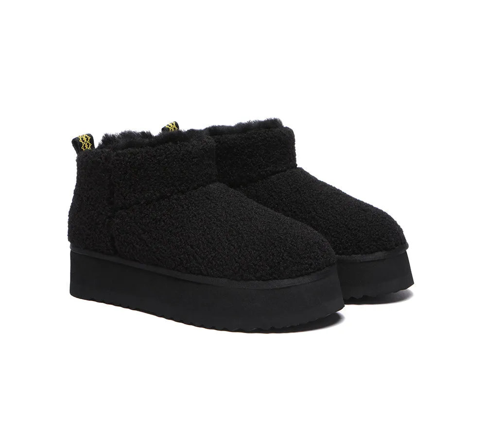 EVERAU UGG Sheepskin Wool Plush Ankle Boots Ultra Platform Teddycozy