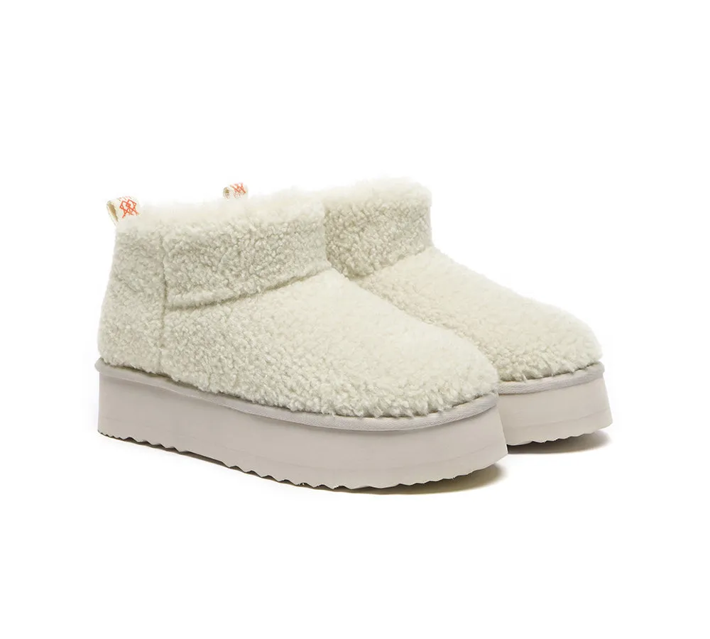 EVERAU UGG Sheepskin Wool Plush Ankle Boots Ultra Platform Teddycozy