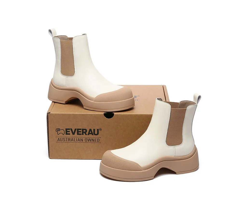 EVERAU Women Leather Ankle Chunky Boots Mindy