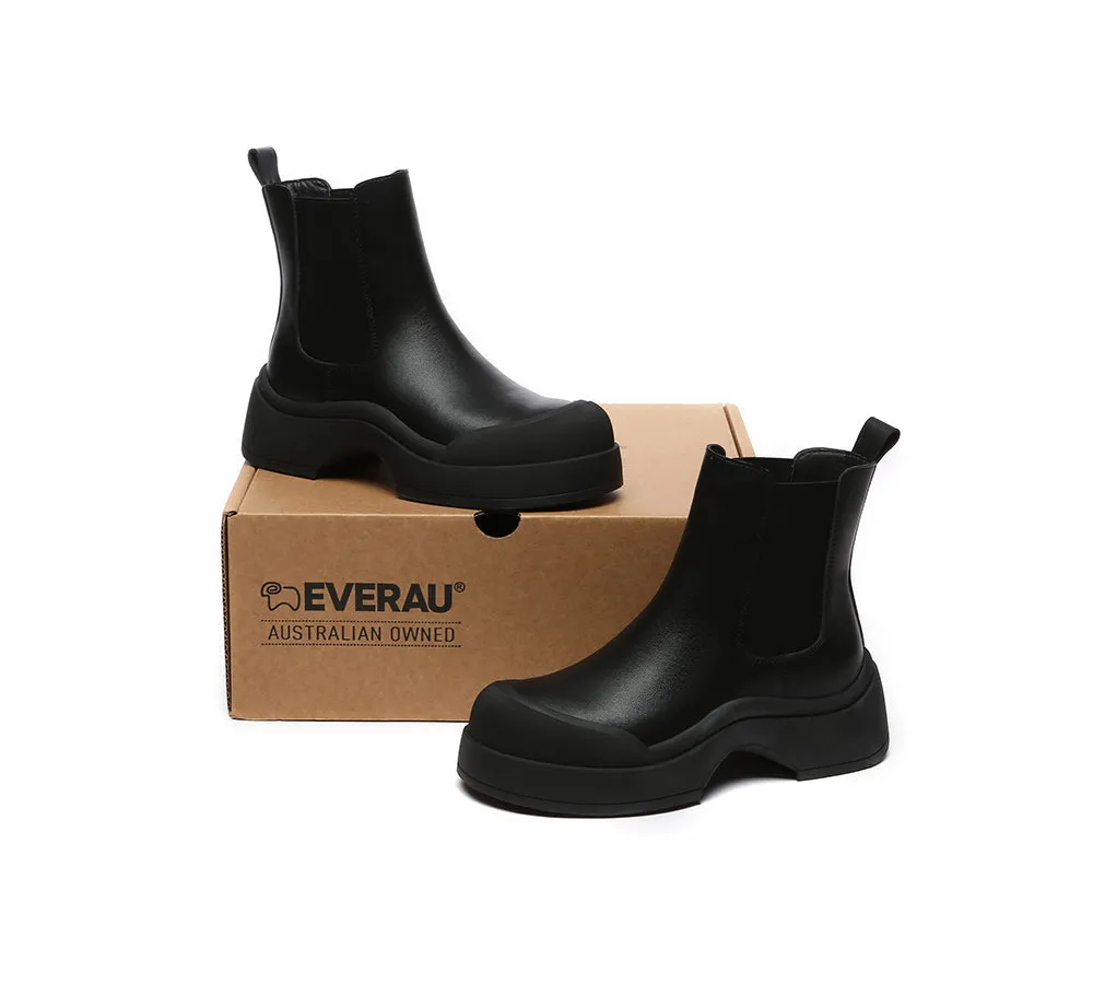 EVERAU Women Leather Ankle Chunky Boots Mindy