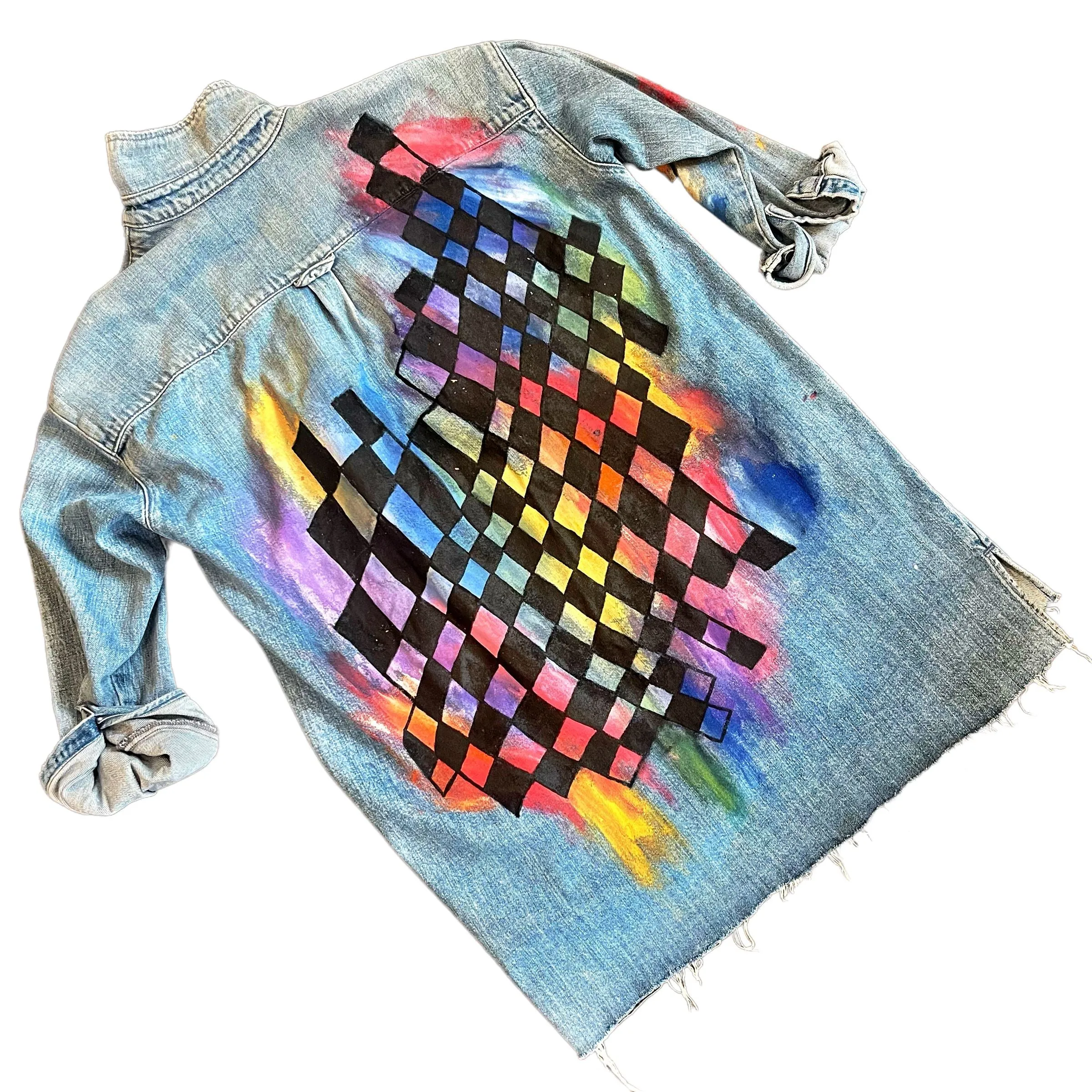 'Geo Waves' Denim Shirt Dress