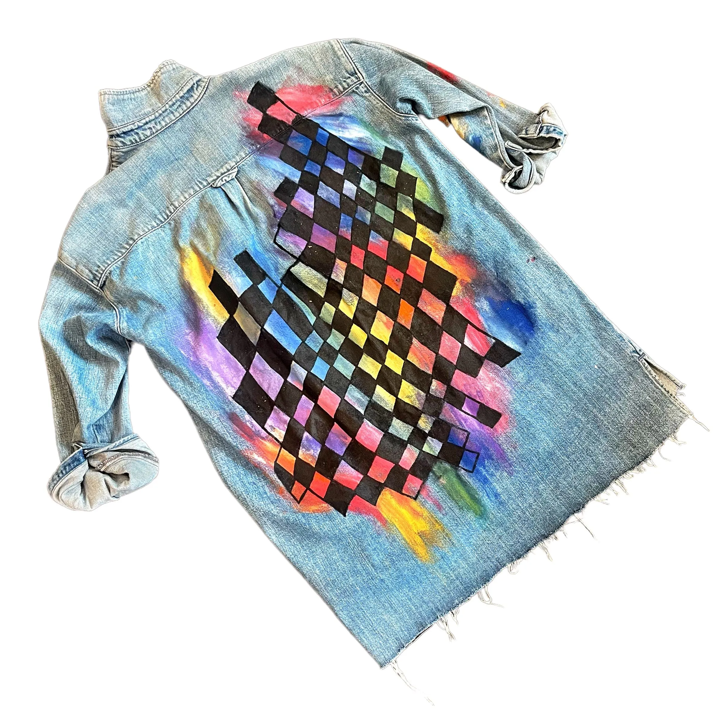 'Geo Waves' Denim Shirt Dress