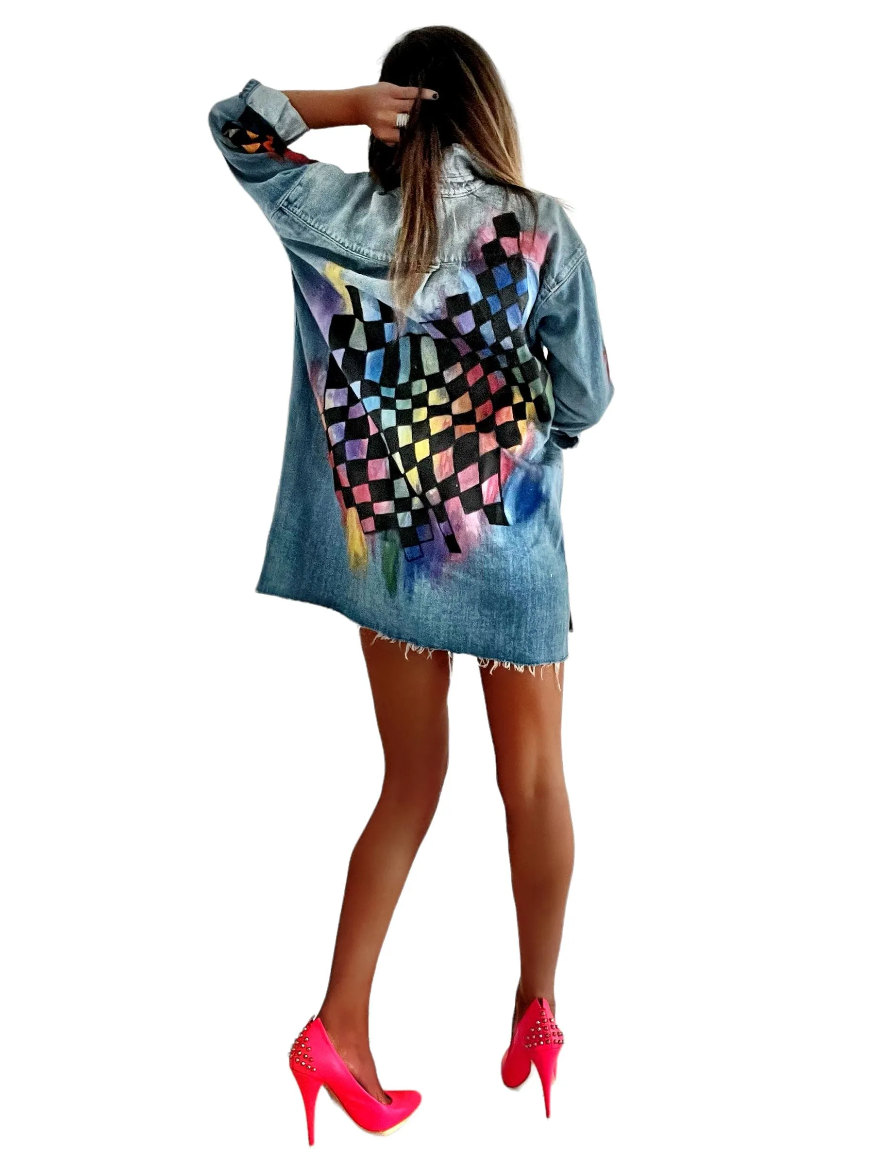 'Geo Waves' Denim Shirt Dress