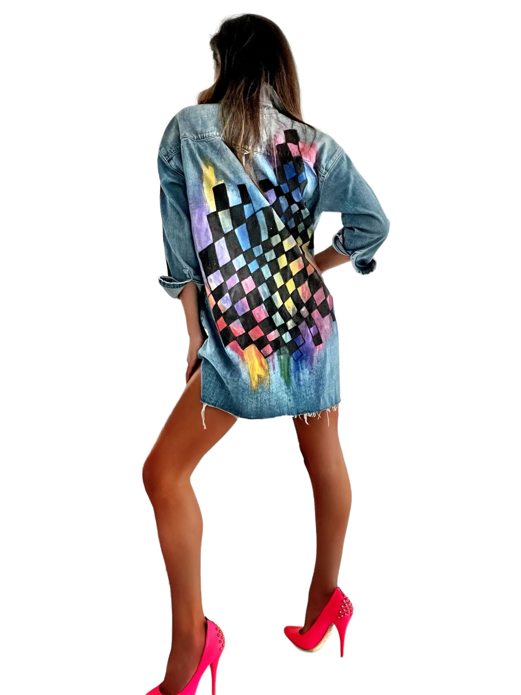 'Geo Waves' Denim Shirt Dress