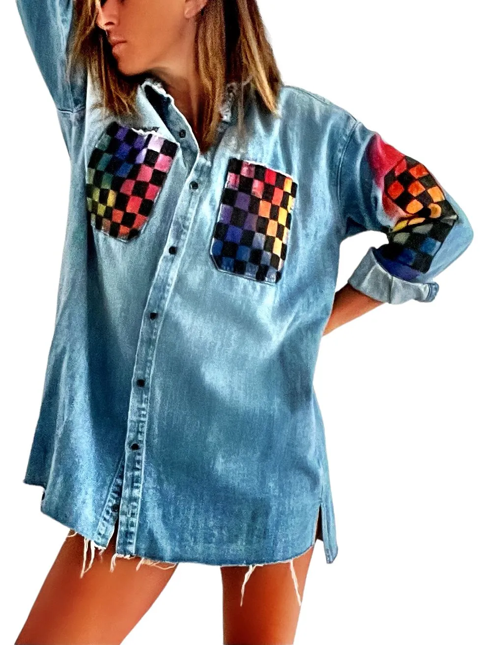 'Geo Waves' Denim Shirt Dress