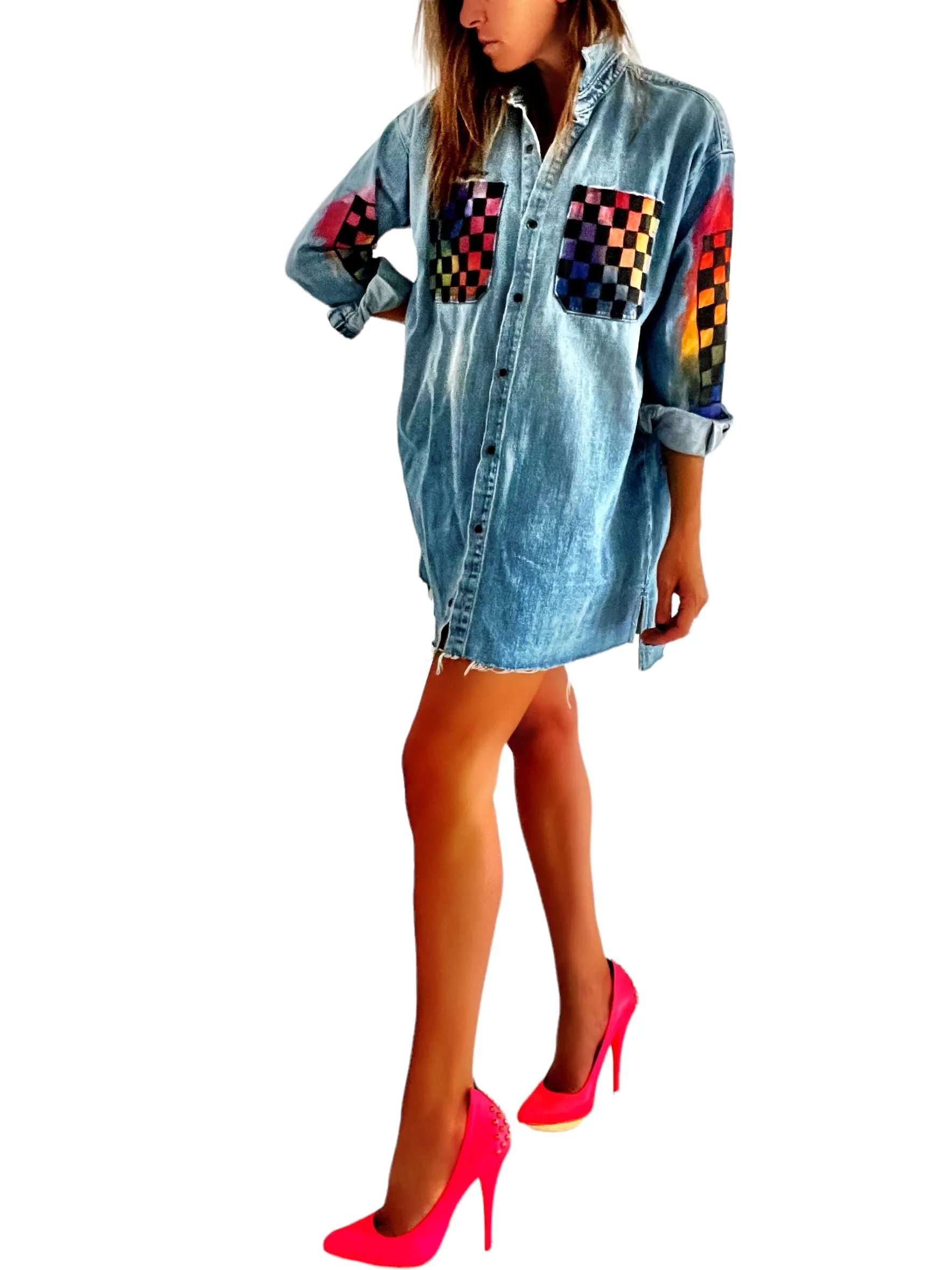 'Geo Waves' Denim Shirt Dress