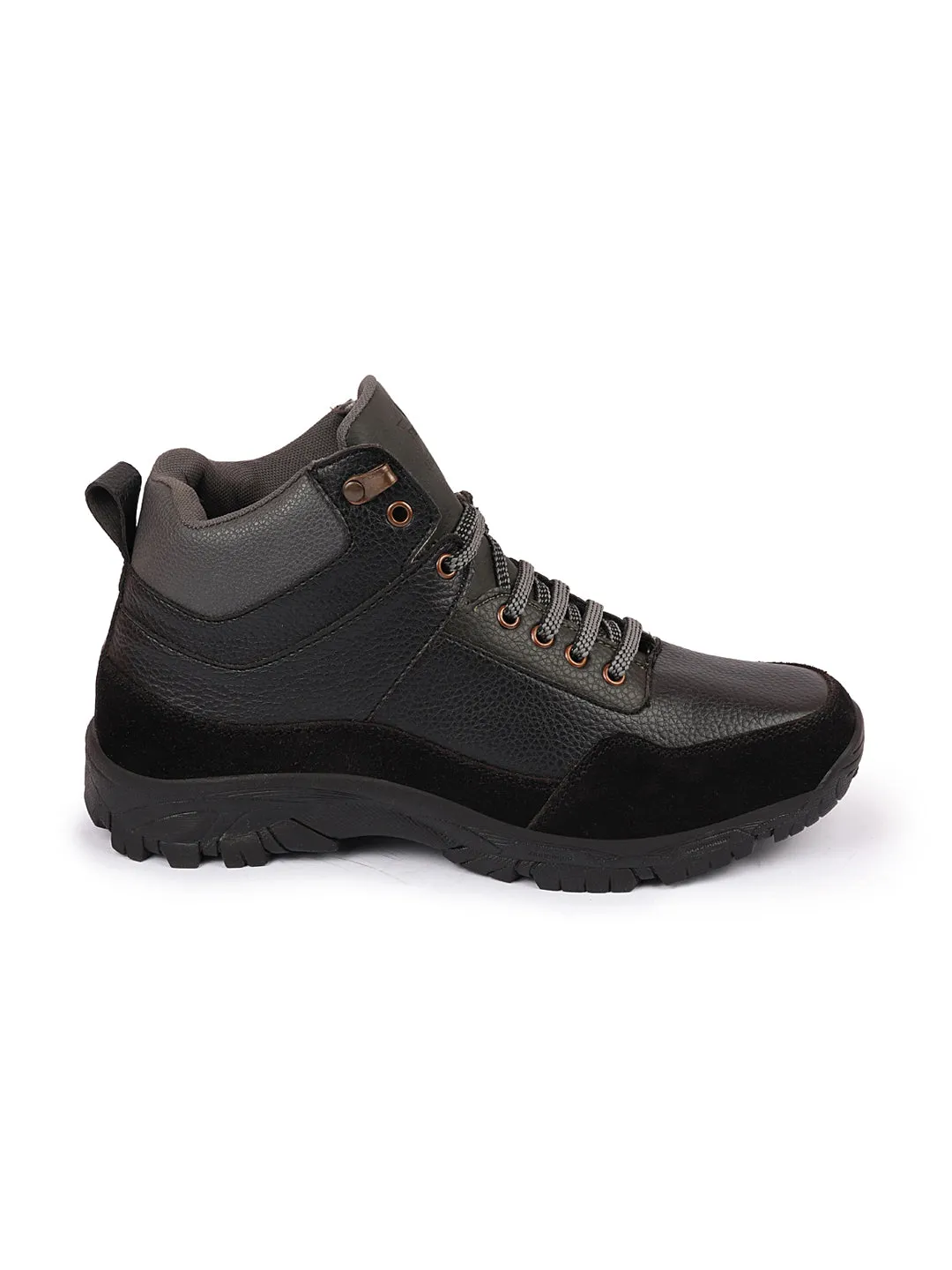 Men Black Ankle Top Suede Leather Lace Up Trekking and Hiking Boots