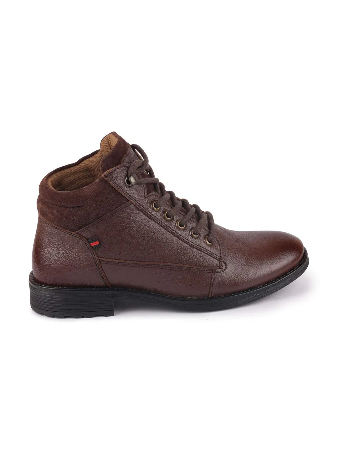 Men Brown Leather Lace Up Mid Top Boots