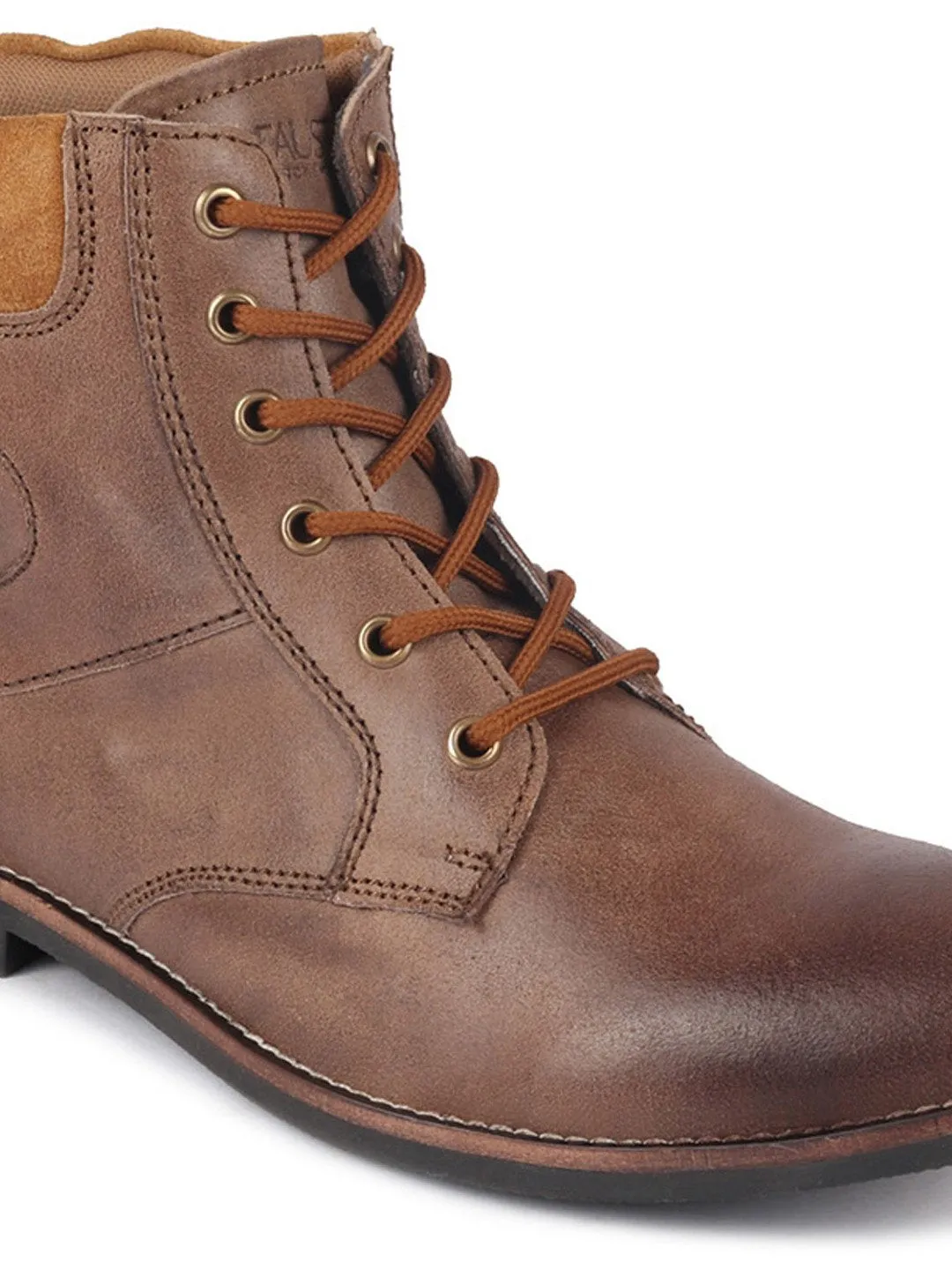 Men Brown Mid Top Lace Up Leather Boots