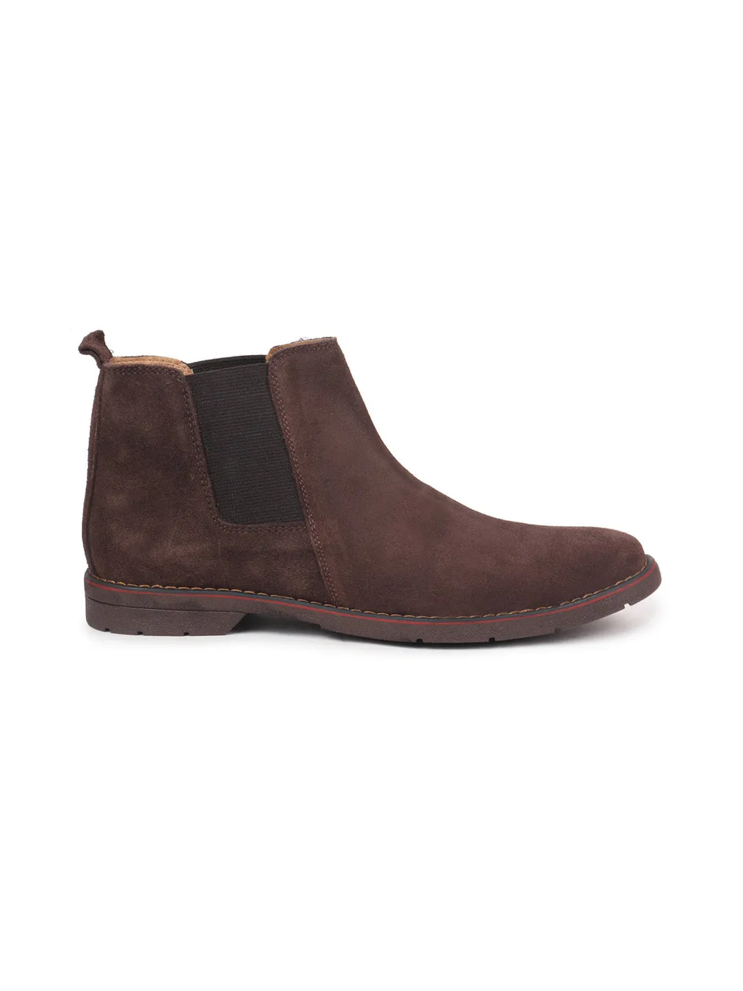 Men Brown Suede Leather Slip On Chelsea Boots