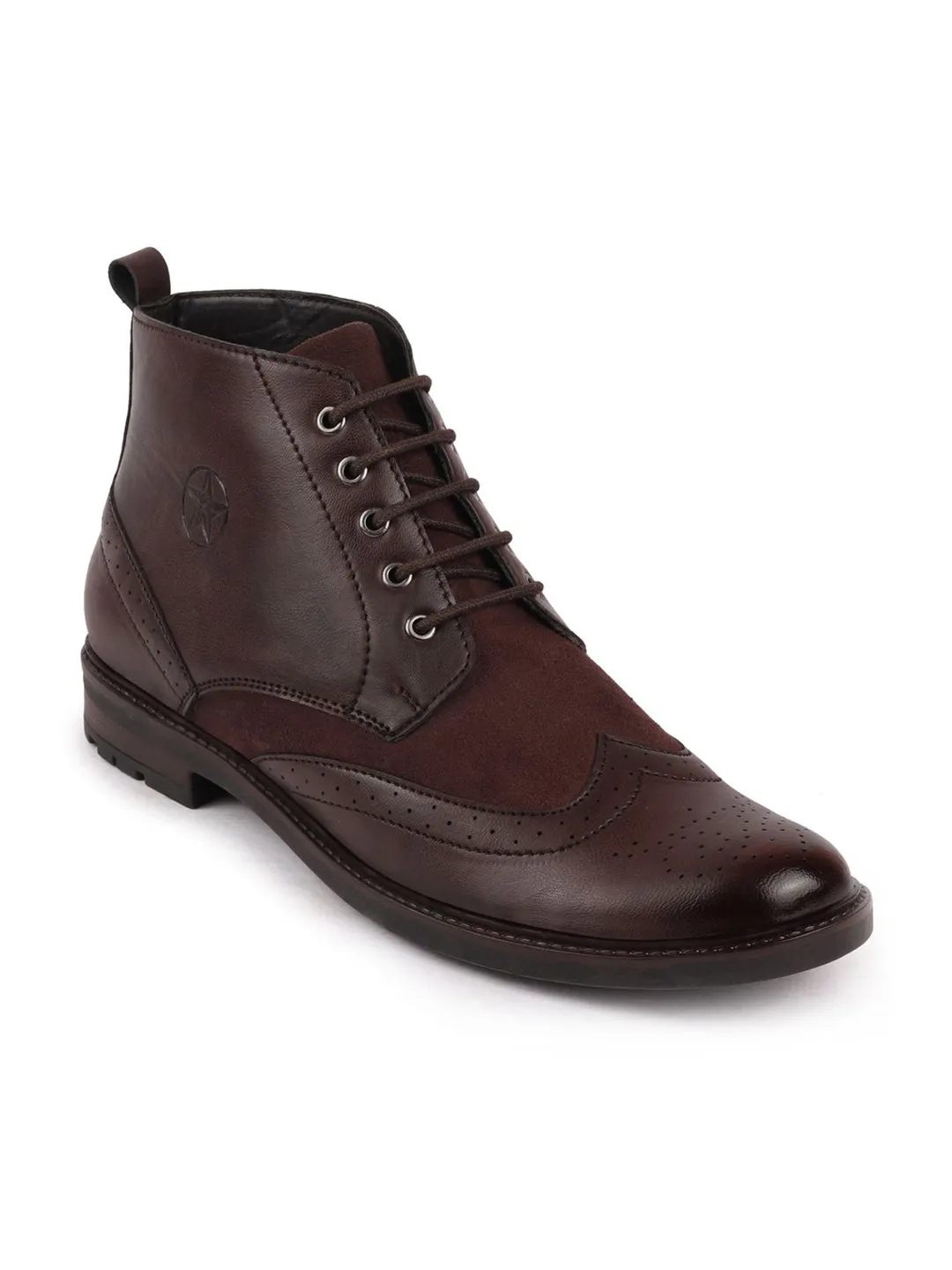 Men Brown Wingtip Lace Up Boots