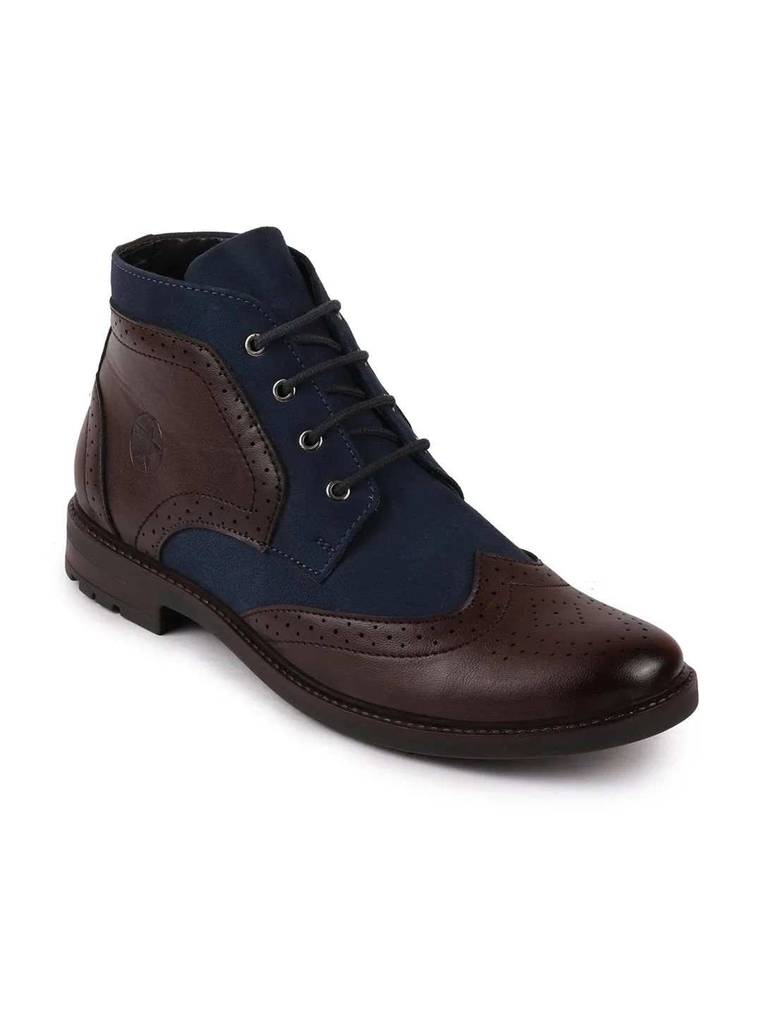 Men Brown Wingtip Lace Up Boots