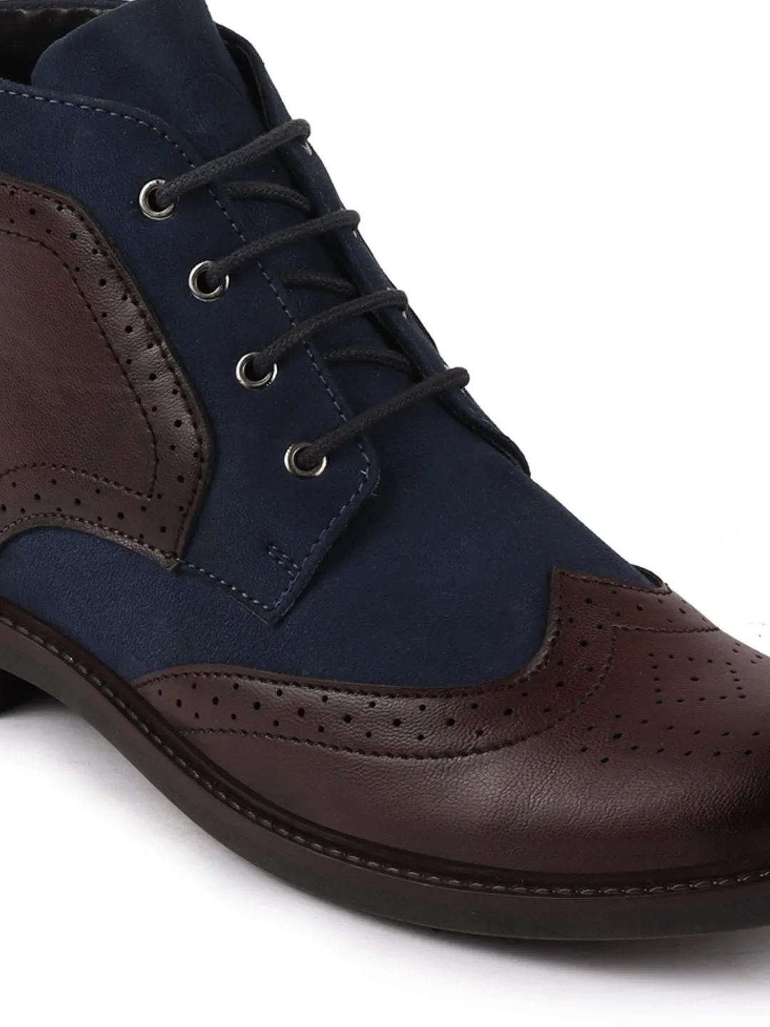 Men Brown Wingtip Lace Up Boots