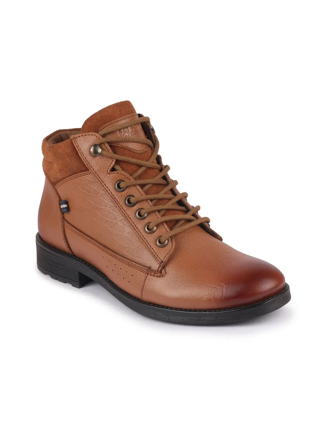 Men Tan Leather Lace Up Biker Boots