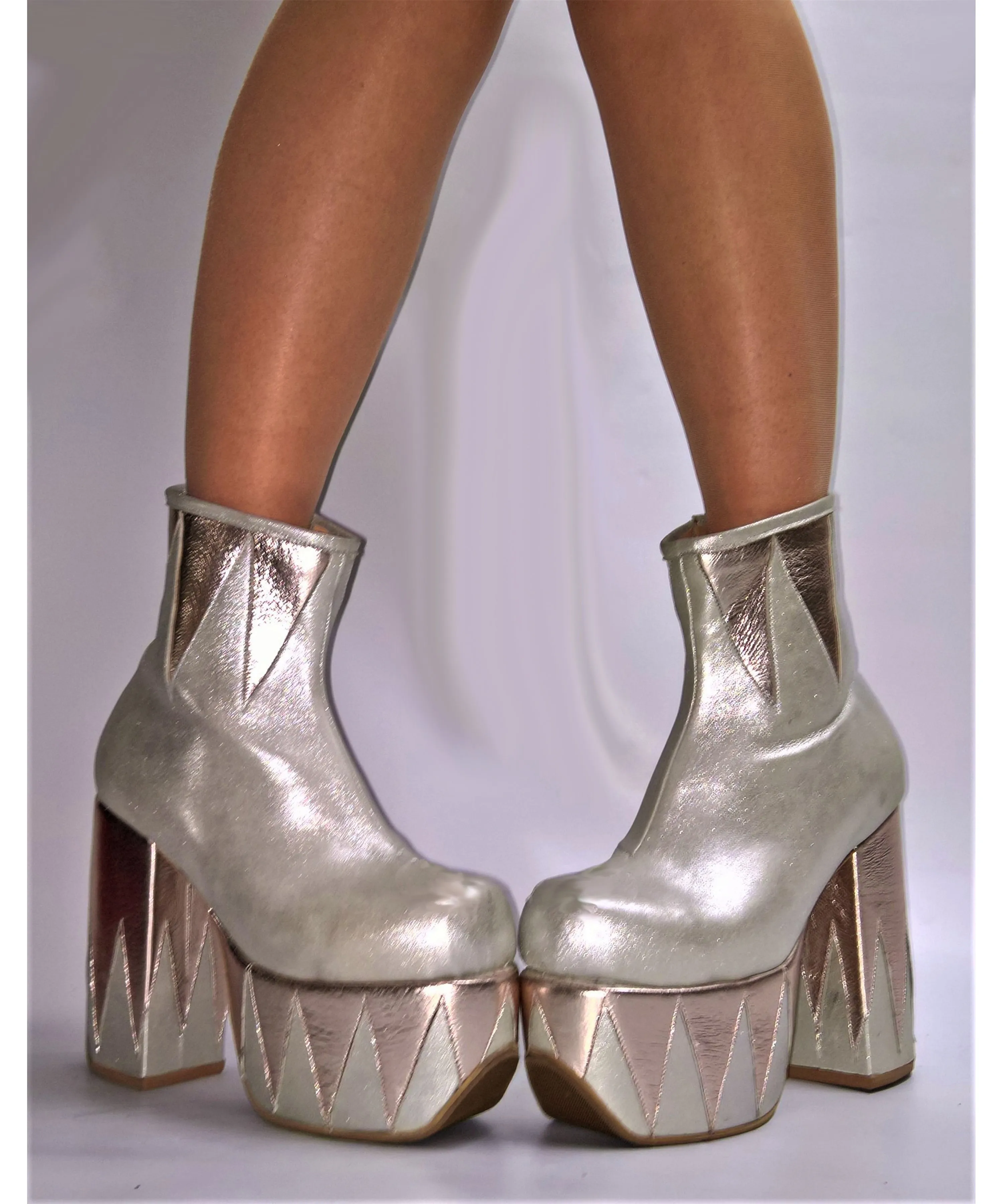 RINGMASTER Platform Ankle Boots - Silver & Champagne