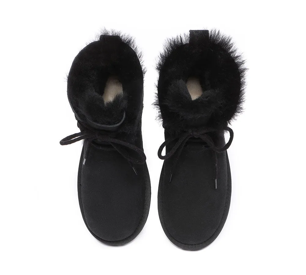 EVERAU Lace-Up Sheepskin Boots Women Short Stark