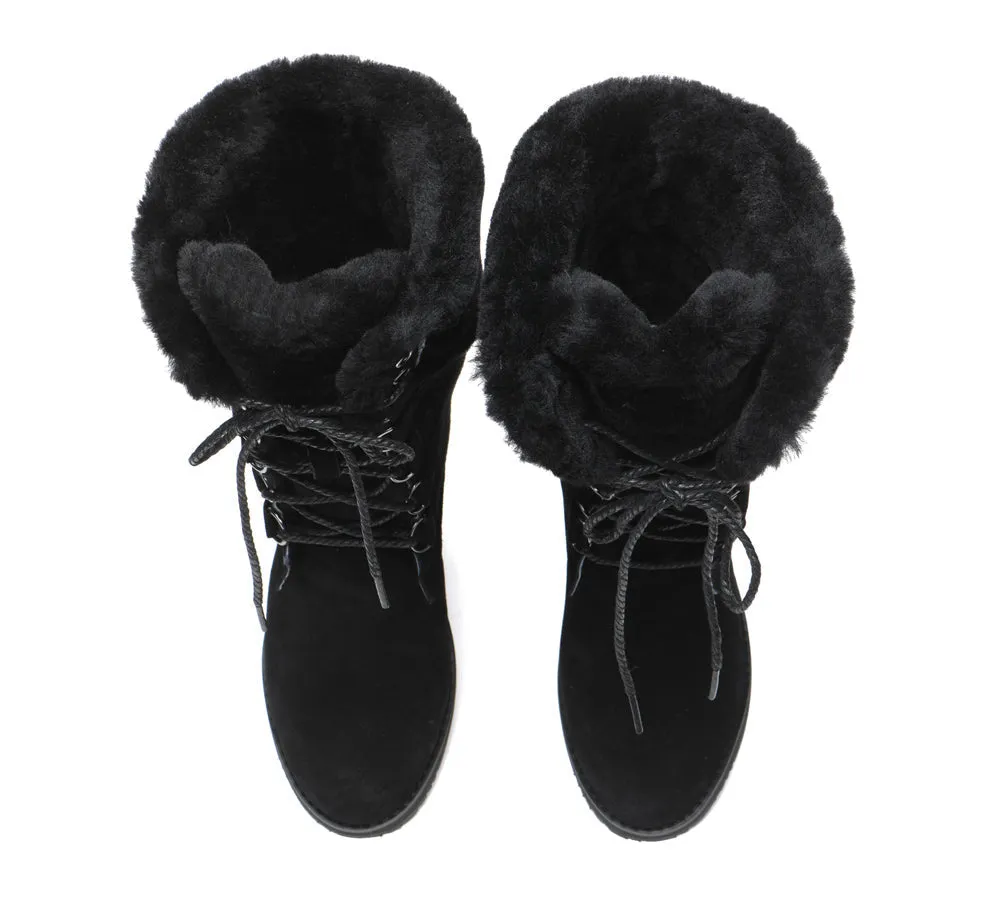 TARRAMARRA Lace Up Mid Calf Fashion Sheepskin Women Boots Becky