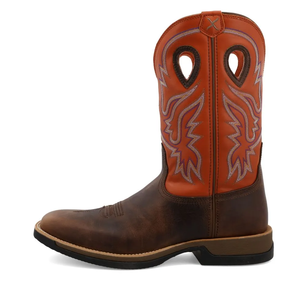 'Twisted X' Men's 12 Tech-X CellStretch Western Square Toe - Brown / Orange