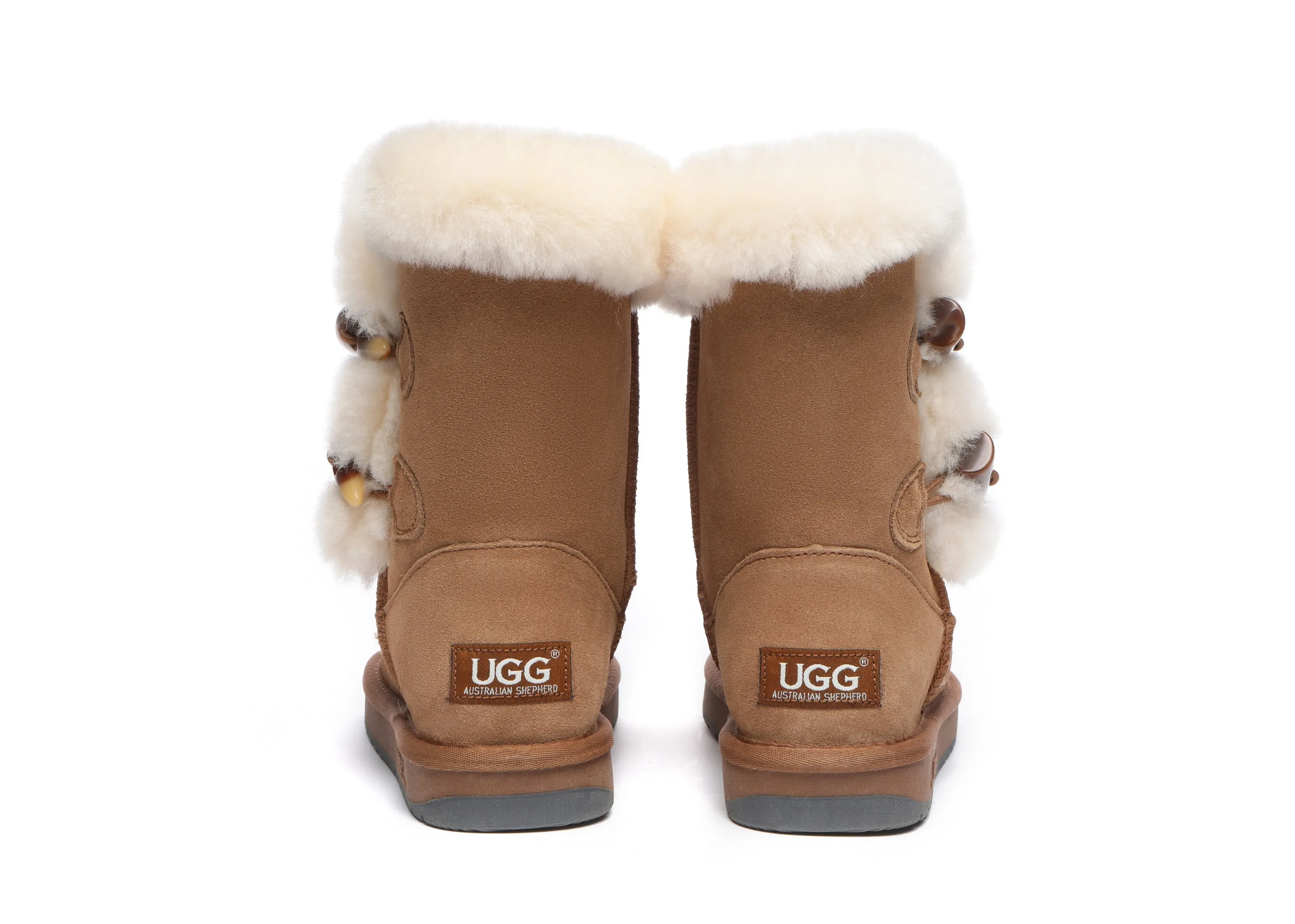 UGG Australian Shepherd Women Short Boots Talia Twin Face Sheepskin Double Horn Toggle Closure