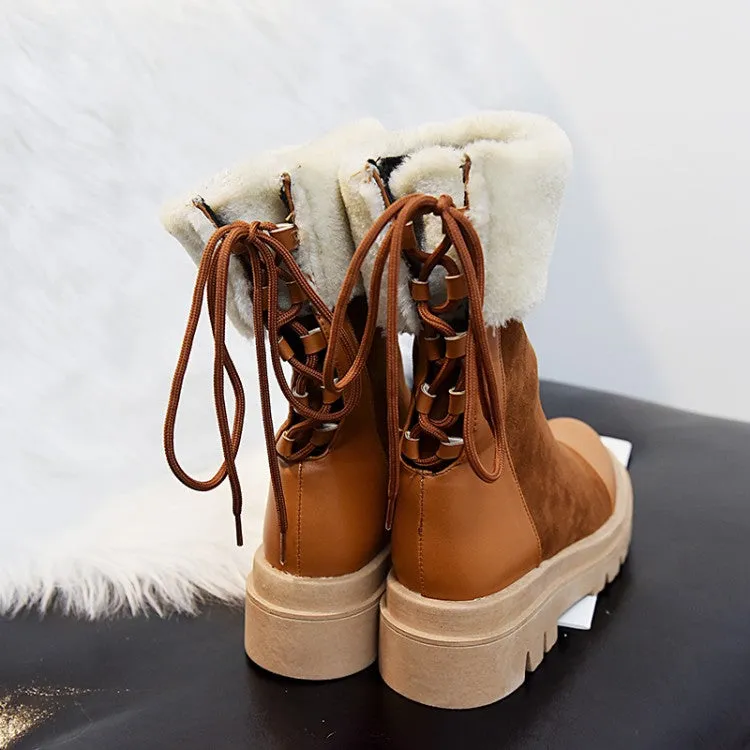 Women's Back Tied Flat Platform Short Boots