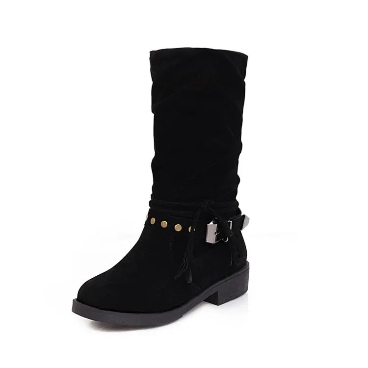 Women's Flock Zipper Mid Calf Boots