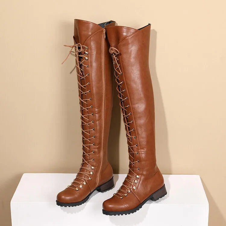 Women's Lace Up Block Heel Riding Over the Knee Boots